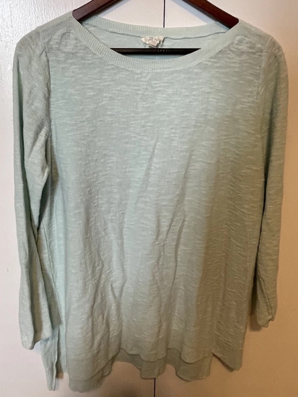 Eileen Fisher Mint Green Slub Knit Long-Sleeve Top